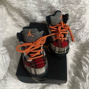 Jordan Kids Sneakers in Plaid with Orange Accents